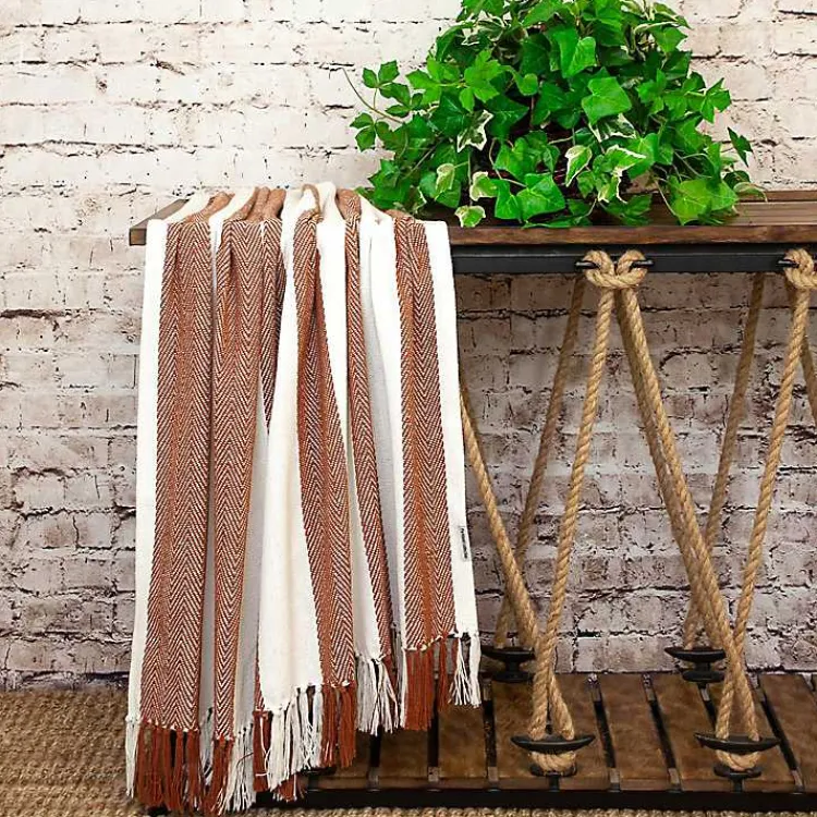 Blankets & Throws>Kirklands Home Rust Chalet Striped Fringe Throw
