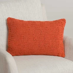 Pillows>Kirklands Home Rust Knit Checkerboard Lumbar Pillow Orange