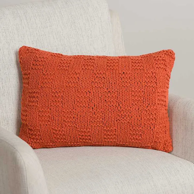 Pillows>Kirklands Home Rust Knit Checkerboard Lumbar Pillow Orange