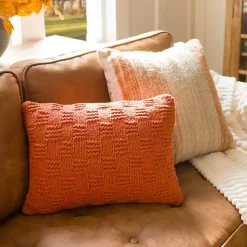 Pillows>Kirklands Home Rust Knit Checkerboard Lumbar Pillow Orange