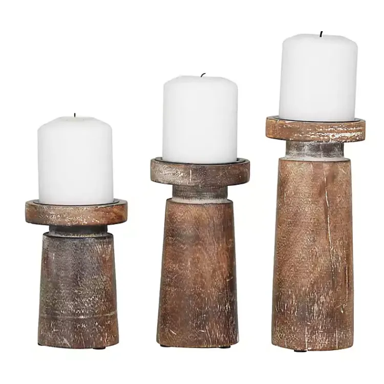 Candle Holders>Kirklands Home Rust Rustic Mango Wood 3-pc. Candle Holder Set