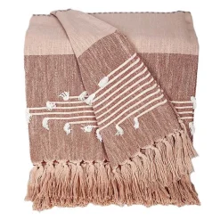 Blankets & Throws>Kirklands Home Rust Slub Striped Tassel Throw Red