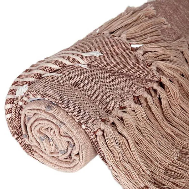 Blankets & Throws>Kirklands Home Rust Slub Striped Tassel Throw Red
