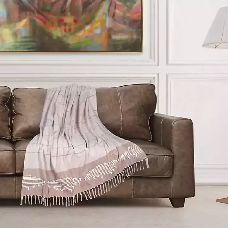 Blankets & Throws>Kirklands Home Rust Slub Striped Tassel Throw Red