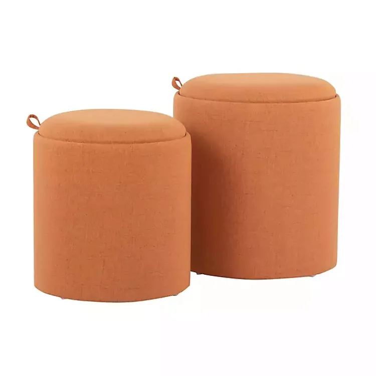 Kirklands Home Rust Upholstered Ottomans with Tray Tops, Set of 2 Orange Clearance