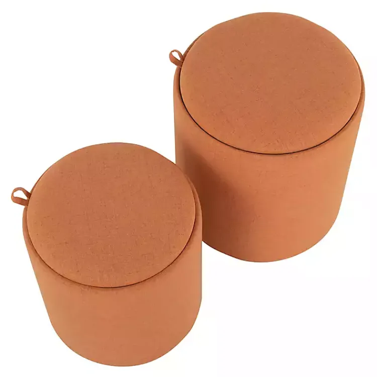 Kirklands Home Rust Upholstered Ottomans with Tray Tops, Set of 2 Orange Clearance