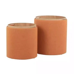 Kirklands Home Rust Upholstered Ottomans with Tray Tops, Set of 2 Orange Clearance
