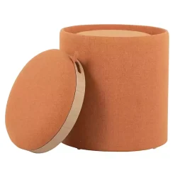 Kirklands Home Rust Upholstered Ottomans with Tray Tops, Set of 2 Orange Clearance
