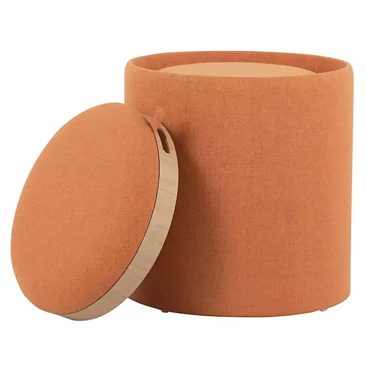 Kirklands Home Rust Upholstered Ottomans with Tray Tops, Set of 2 Orange Clearance