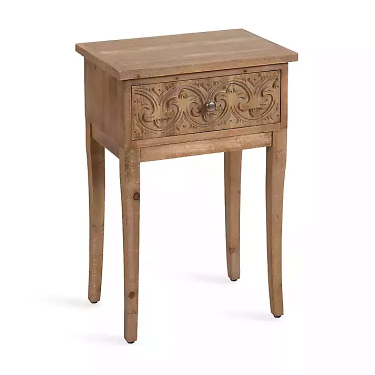 Kirklands Home Rustic Ornate Carved Wood Accent Table Brown