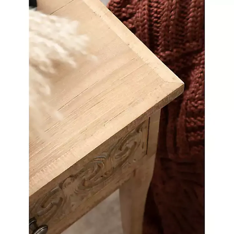 Kirklands Home Rustic Ornate Carved Wood Accent Table Brown