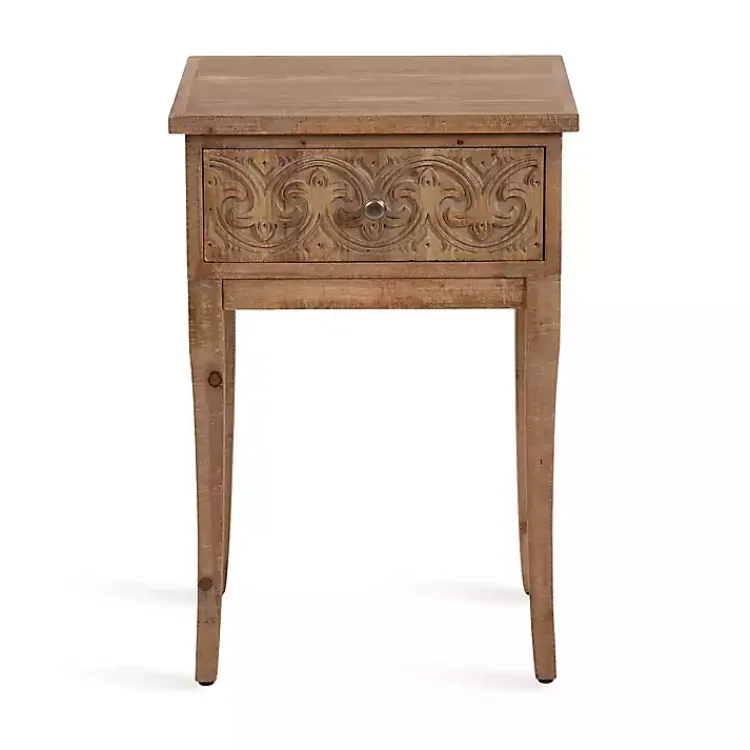 Kirklands Home Rustic Ornate Carved Wood Accent Table Brown