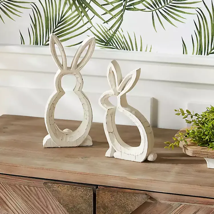 Easter Decorations>Kirklands Home Rustic Bunny Outline Statues, Set of 2 White