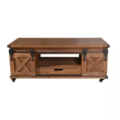 Kirklands Home Rustic Fir Wood Rolling Barn Door Coffee Table Tan Outlet