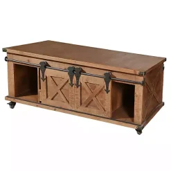 Kirklands Home Rustic Fir Wood Rolling Barn Door Coffee Table Tan Outlet