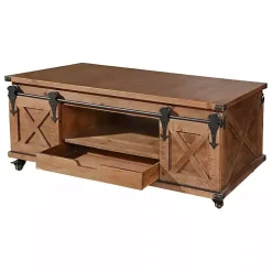 Kirklands Home Rustic Fir Wood Rolling Barn Door Coffee Table Tan Outlet