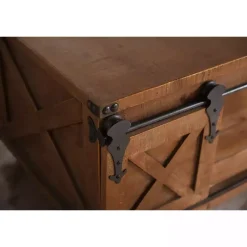 Kirklands Home Rustic Fir Wood Rolling Barn Door Coffee Table Tan Outlet