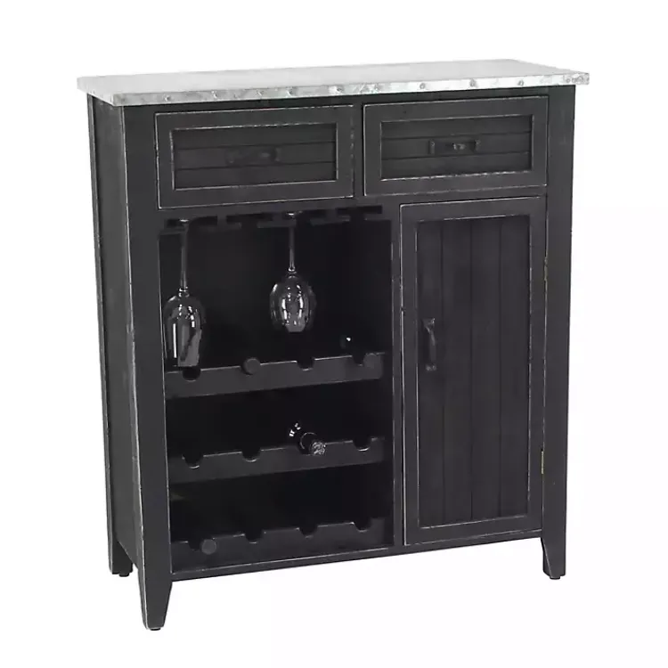 Kirklands Home Rustic Galvanized Top Wine Cabinet Black Outlet