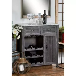 Kirklands Home Rustic Galvanized Top Wine Cabinet Black Outlet