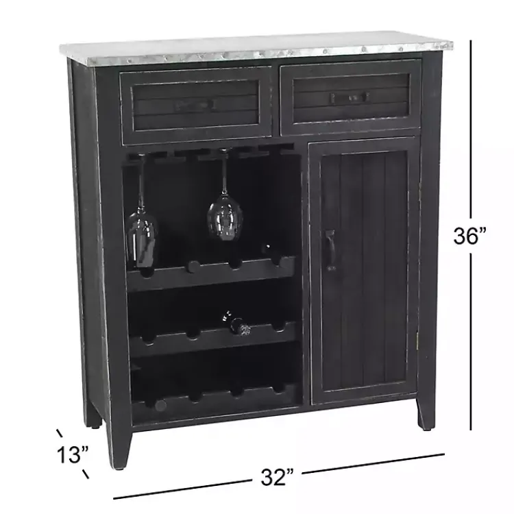 Kirklands Home Rustic Galvanized Top Wine Cabinet Black Outlet
