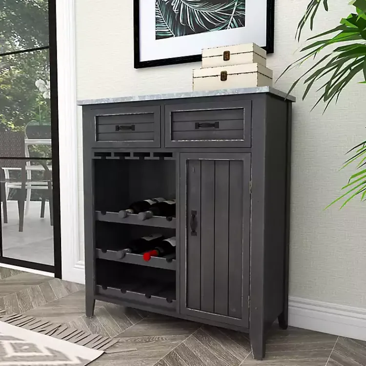 Kirklands Home Rustic Galvanized Top Wine Cabinet Black Outlet