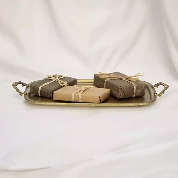 Decorative Trays>Kirklands Home Rustic Metal Decorative Tray Gold