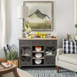 Kirklands Home Rustic Gray Balustrade Buffet Lamp White Hot