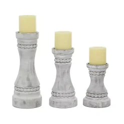 Candle Holders>Kirklands Home Rustic Gray Carved 3-pc. Candle Holder Set