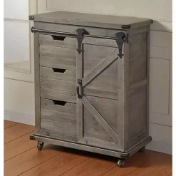 Kirklands Home Rustic Fir Wood Rolling Barn Door Cabinet Gray