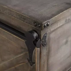 Kirklands Home Rustic Fir Wood Rolling Barn Door Cabinet Gray