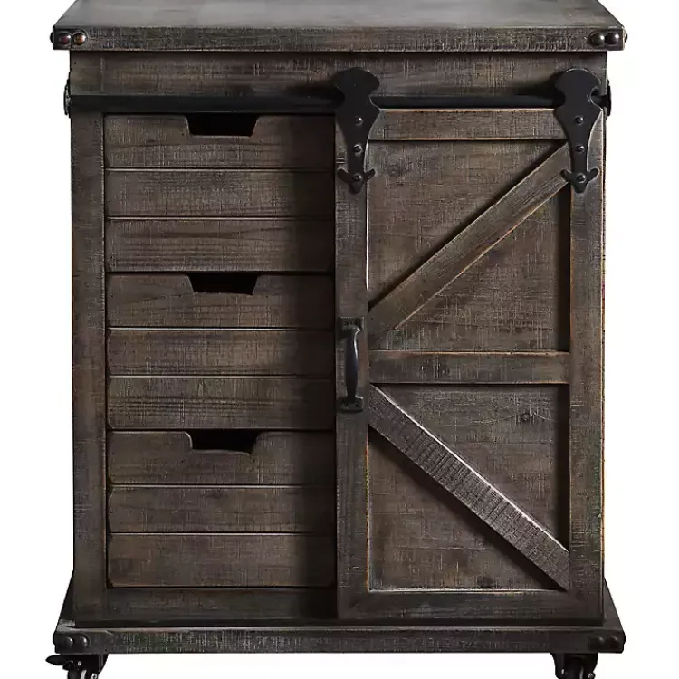 Kirklands Home Rustic Fir Wood Rolling Barn Door Cabinet Gray