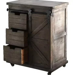 Kirklands Home Rustic Fir Wood Rolling Barn Door Cabinet Gray