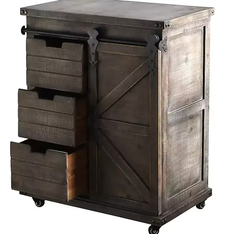 Kirklands Home Rustic Fir Wood Rolling Barn Door Cabinet Gray