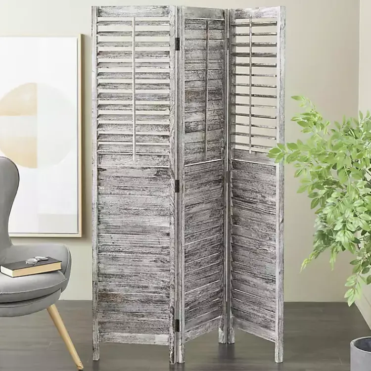 Decorative Accents>Kirklands Home Rustic Shutter Trifold Room Divider Gray