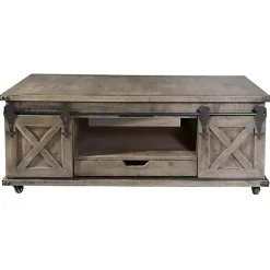 Kirklands Home Rustic Wood Rolling Barn Door Coffee Table Gray Hot