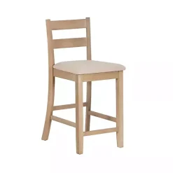 Kirklands Home Rustic Graywash Wood Upholstered Counter Stool Brown New