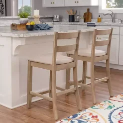 Kirklands Home Rustic Graywash Wood Upholstered Counter Stool Brown New