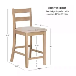 Kirklands Home Rustic Graywash Wood Upholstered Counter Stool Brown New