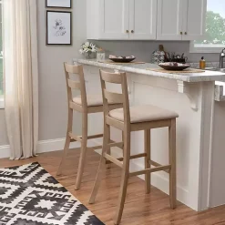 Kirklands Home Rustic Graywash Wood Upholstered Bar Stool Brown