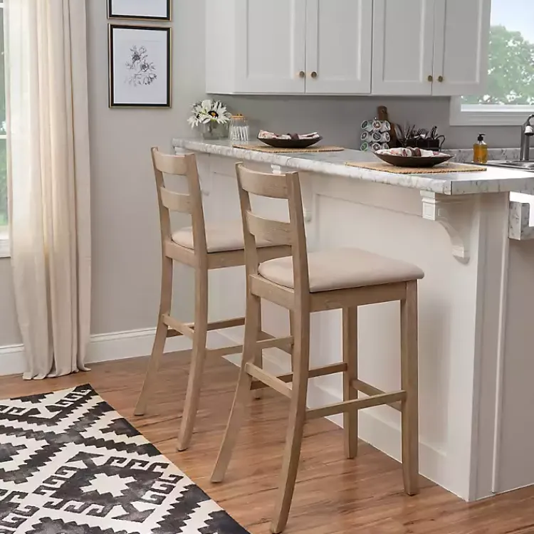 Kirklands Home Rustic Graywash Wood Upholstered Bar Stool Brown
