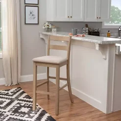 Kirklands Home Rustic Graywash Wood Upholstered Bar Stool Brown