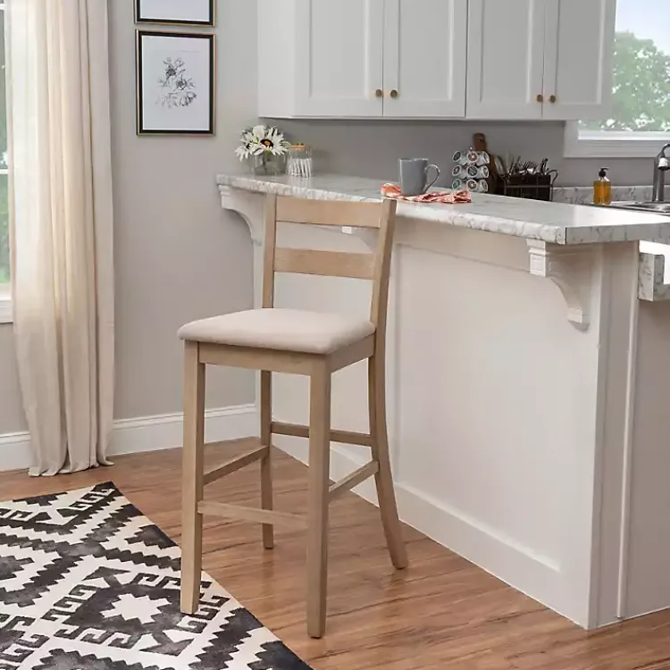 Kirklands Home Rustic Graywash Wood Upholstered Bar Stool Brown