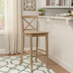 Kirklands Home Rustic Graywash Wood X Back Bar Stool Brown Hot