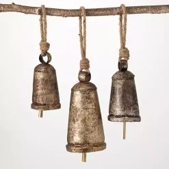 Christmas Decorations>Kirklands Home Rustic Metal Bell Ornaments, Set of 3 Gold