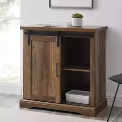 Kirklands Home Rustic Oak Grooved Sliding Barn Door Cabinet Brown Discount