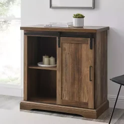 Kirklands Home Rustic Oak Grooved Sliding Barn Door Cabinet Brown Discount