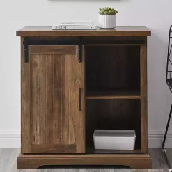 Kirklands Home Rustic Oak Grooved Sliding Barn Door Cabinet Brown Discount