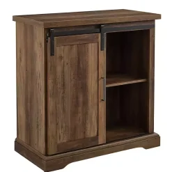 Kirklands Home Rustic Oak Grooved Sliding Barn Door Cabinet Brown Discount