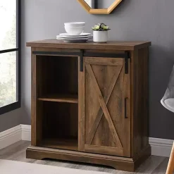 Kirklands Home Rustic Oak Sliding Barn Door Cabinet Brown Online