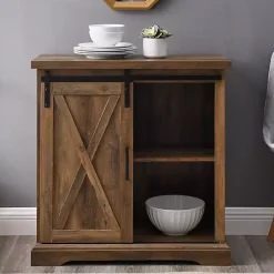 Kirklands Home Rustic Oak Sliding Barn Door Cabinet Brown Online